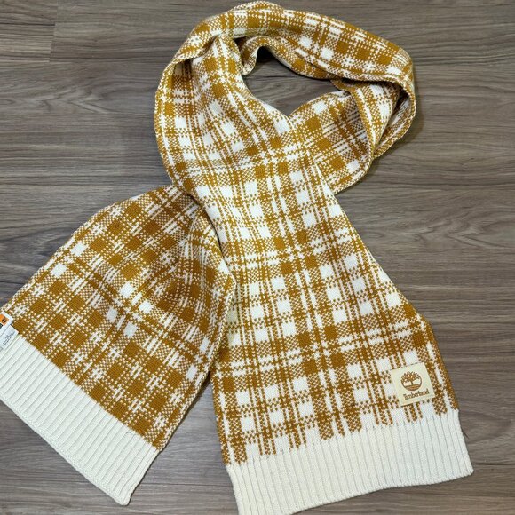 Timberland Cotton Chevron Knit Scarf in Mustard/White Unisex - 64x10 in. / NWOT - Picture 2 of 6